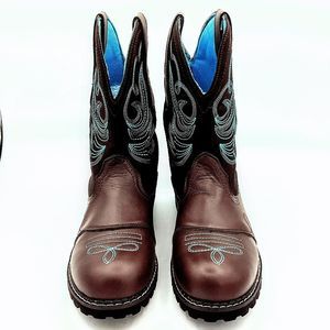 NWOT Wenfanel Women’s Size 9.5 Wide Dark Brown/Teal Western Boot